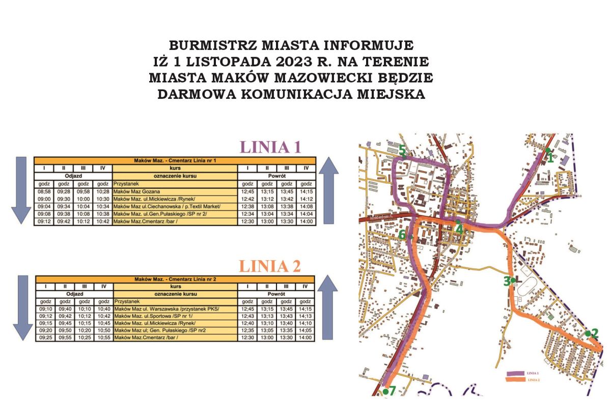 Informacja o trasach i godzinach odjazdu darmowej komunikacji miejskiej