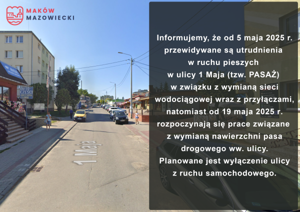 Prace remontowe w ulicy 1 Maja w Makowie Mazowieckim