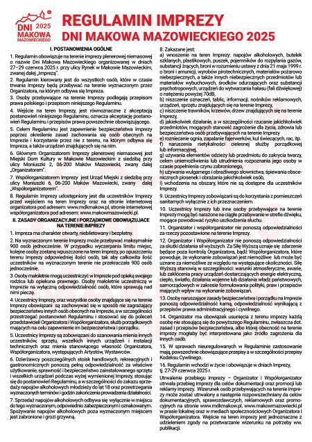 REGULAMIN IMPREZY DNI MAKOWA MAZOWIECKIEGO 2025