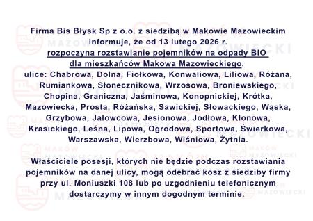 POJEMNIKI NA ODPADY BIO DLA MIESZKAŃCÓW MAKOWA MAZOWIECKIEGO